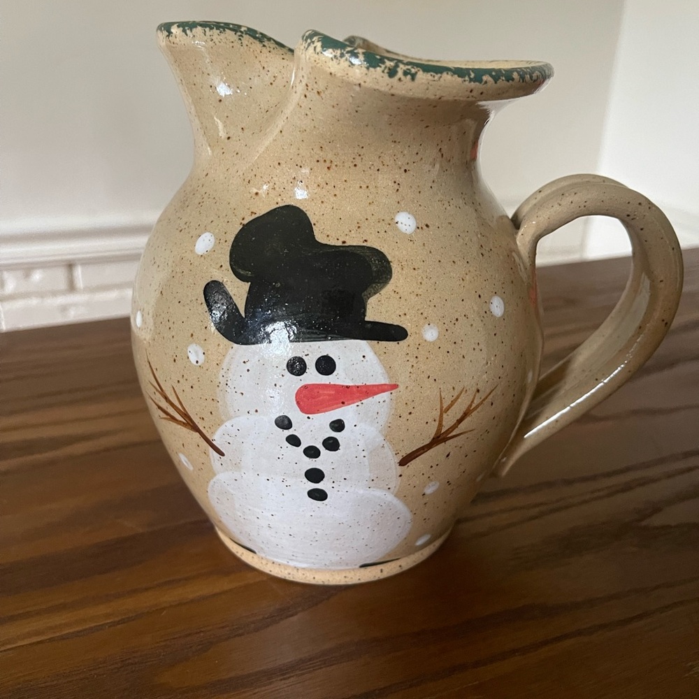 Three Rivers Pottery Hand Painted Snowman Pitcher